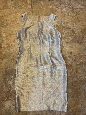 Metallic Silver Sleeveless Sheath Dress - Brand: